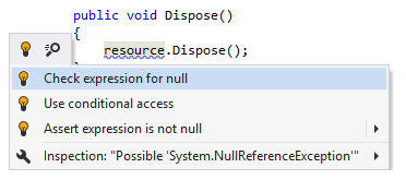 ReSharper: Check expression for null quick-fix ReSharper: Check expression for null quick-fix