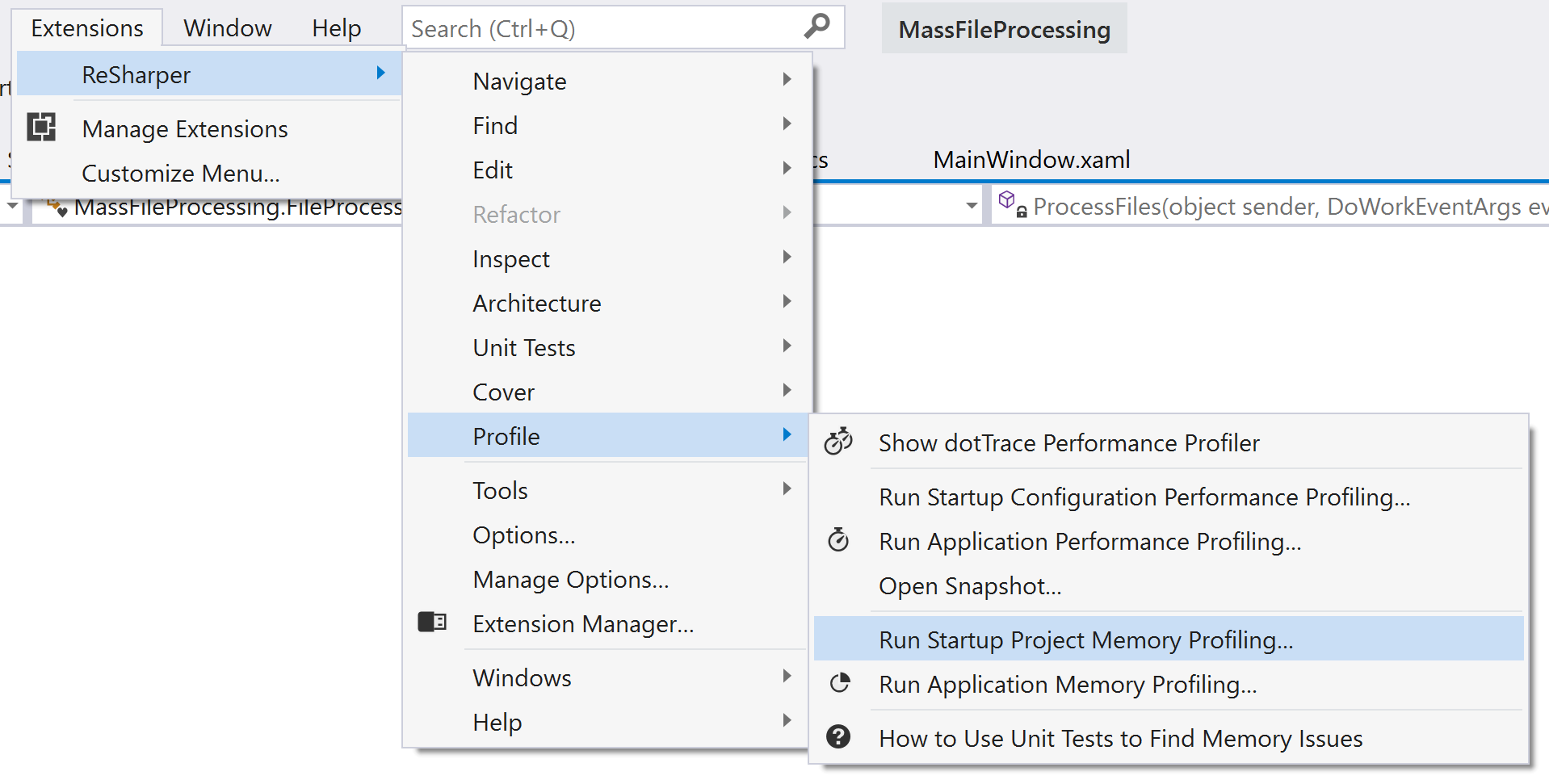 在 Visual Studio 中运行 dotMemory