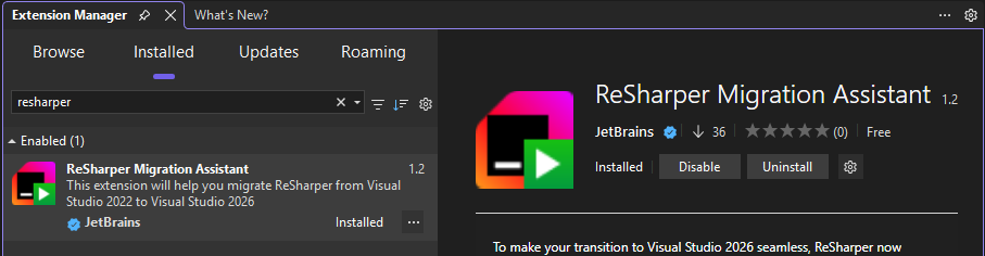 ReSharper Migration Assistant extension in Visual Studio