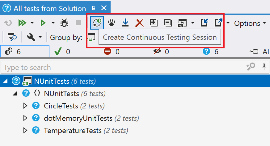 dotCover: Selecting continuous testing mode dotCover: Selecting continuous testing mode