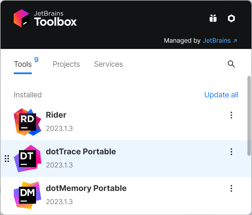 从 Toolbox 启动 dotTrace 从 Toolbox 启动 dotTrace