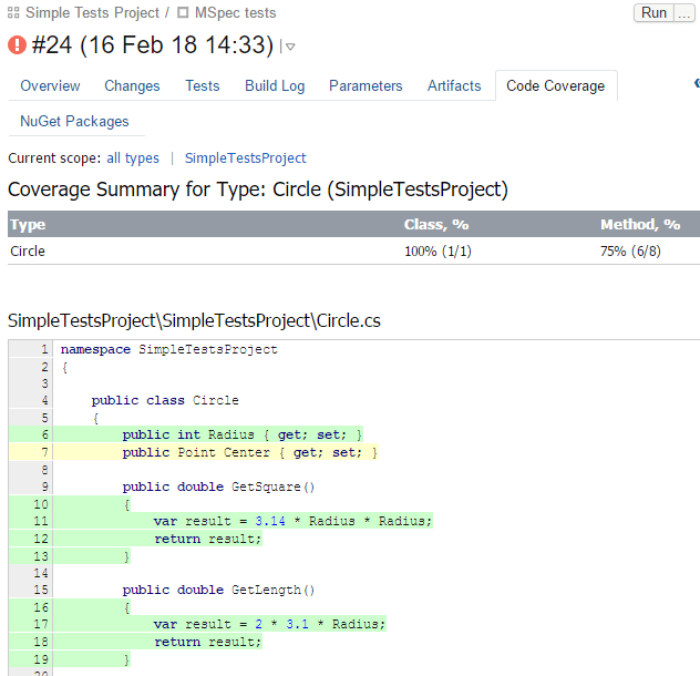TeamCity. MSpec 测试覆盖率显示在源代码上 TeamCity. MSpec 测试覆盖率显示在源代码上