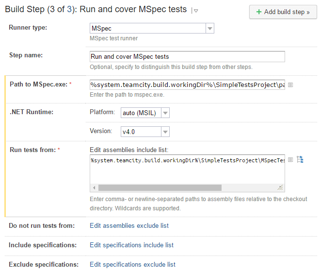 TeamCity. MSpec 测试运行器步骤 TeamCity. MSpec 测试运行器步骤