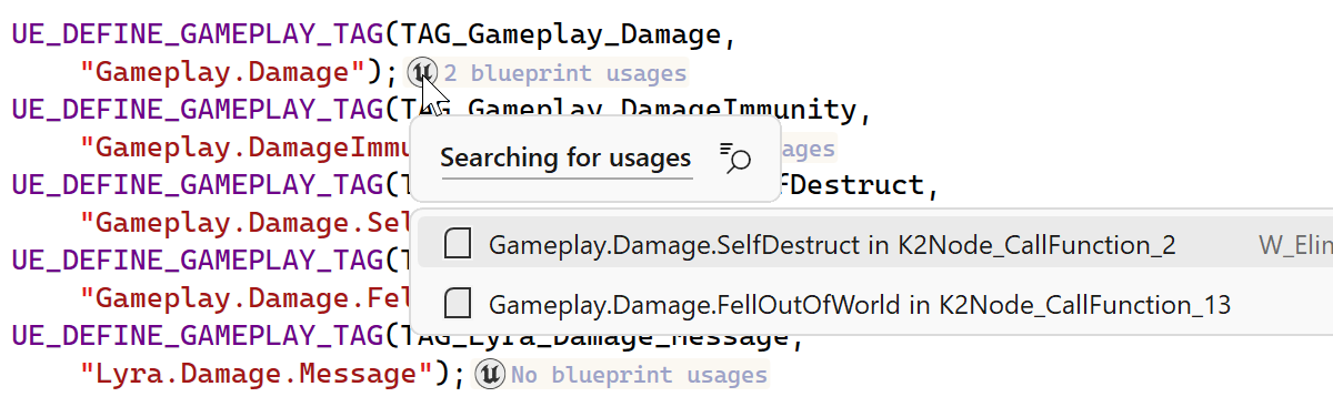 Usages of gameplay tags Usages of gameplay tags