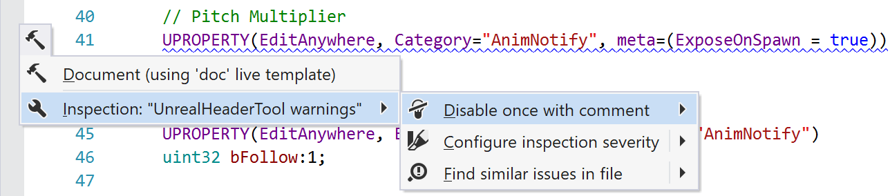 ReSharper: Clang-Tidy inspection menu ReSharper: Clang-Tidy inspection menu