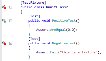 ReSharper for Visual Studio Code shows different indicators for unit tests in the editor