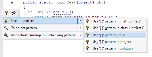 ReSharper syntax style inspection: Use '{ }' pattern ReSharper syntax style inspection: Use '{ }' pattern