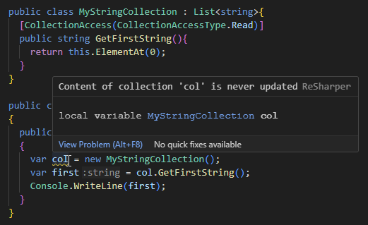 Using JetBrains.Annotations to improve code analysis of collection access