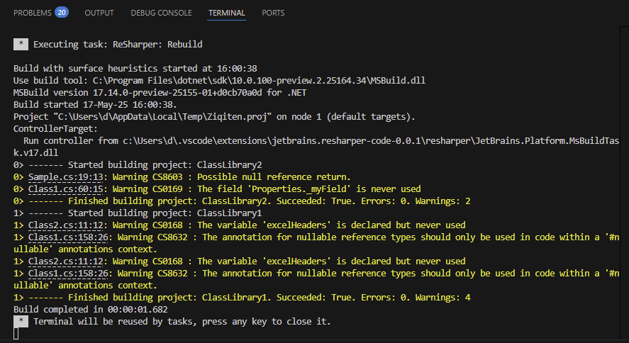 ReSharper build output in Terminal ReSharper build output in Terminal