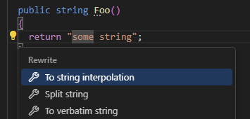 ReSharper for Visual Studio Code: Converting simple string to string interpolation ReSharper for Visual Studio Code: Converting simple string to string interpolation