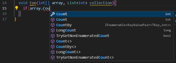 Completing mistyped Count property for an array