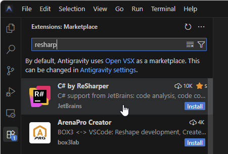 Install ReSharper in Antigravity