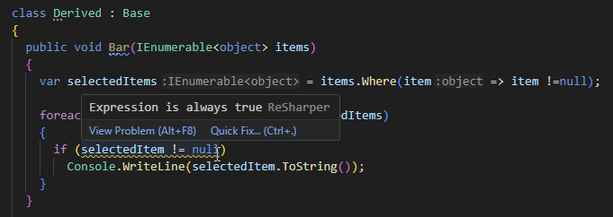 Redundant nullability check for collection item