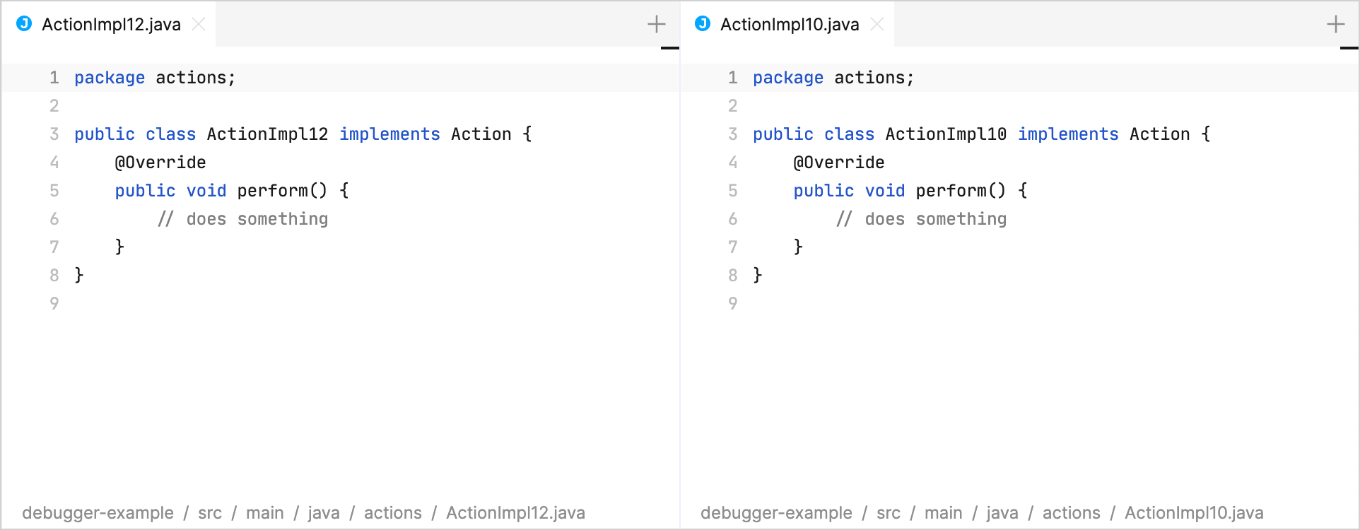 Two files viewed simultaneously in the same editor Two files viewed simultaneously in the same editor