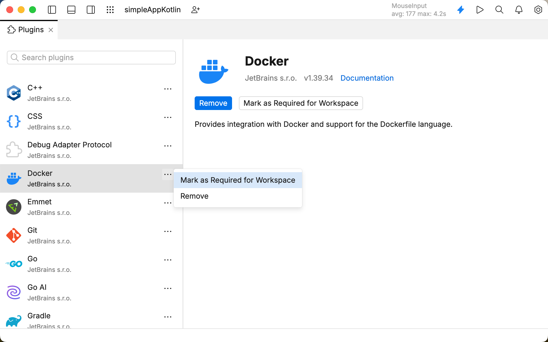 Marking a plugin as required for a current workspace Marking a plugin as required for a current workspace