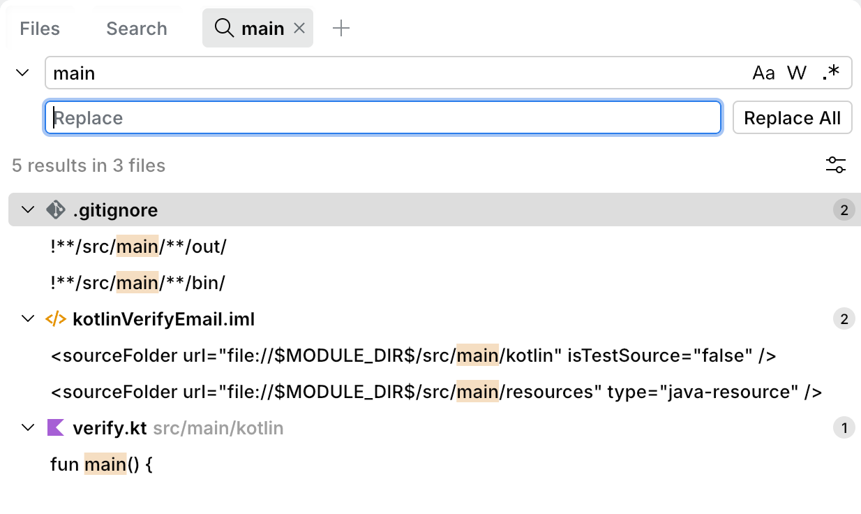 Full-text search using a dedicated panel Full-text search using a dedicated panel