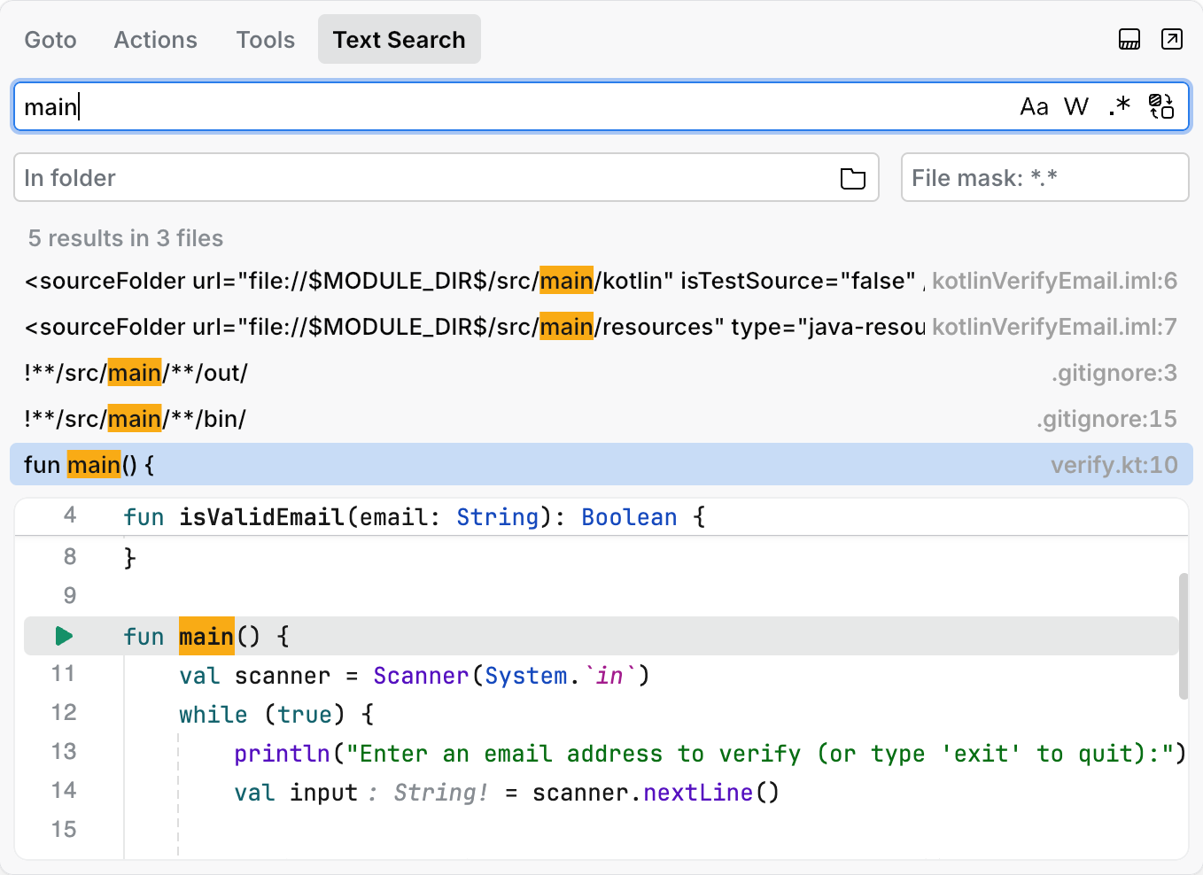 Full-text search using the Go to popup Full-text search using the Go to popup