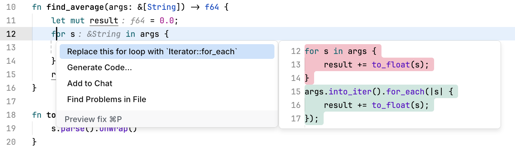 Code actions preview Code actions preview