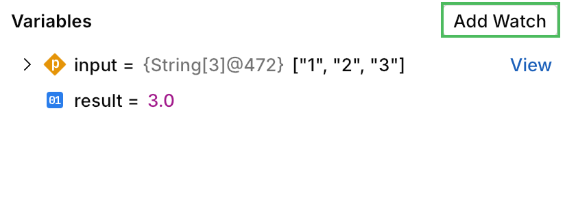 Add Watch button in the Variables tab
