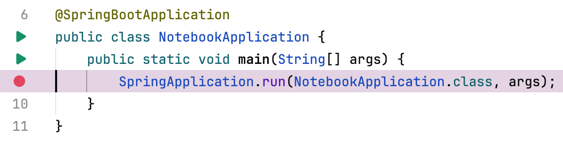 A circle in the gutter indicating a breakpoint A circle in the gutter indicating a breakpoint