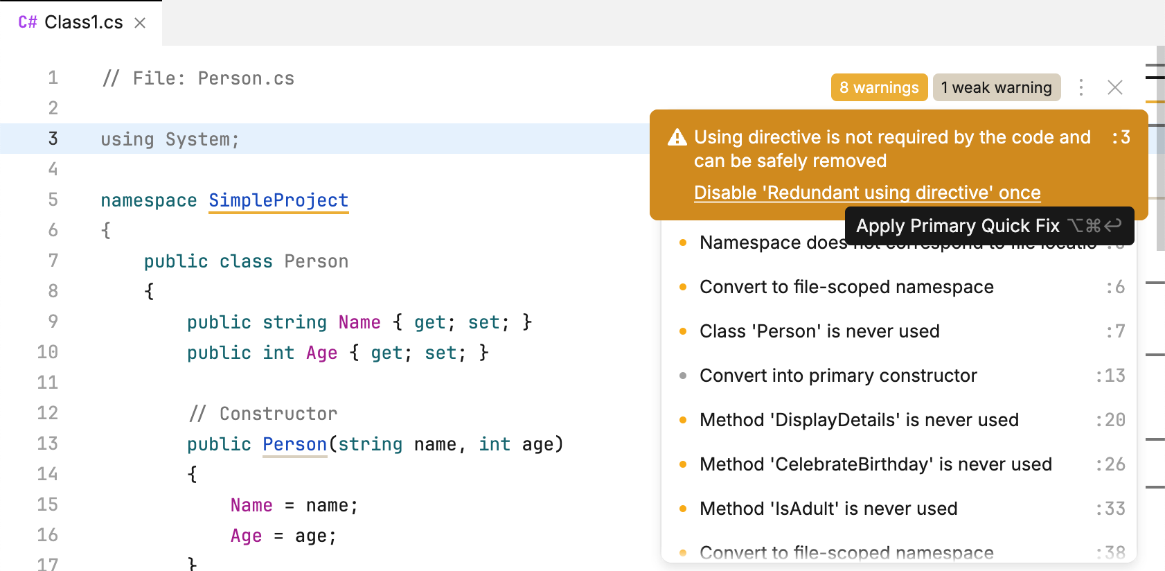 Apply the main quick-fix