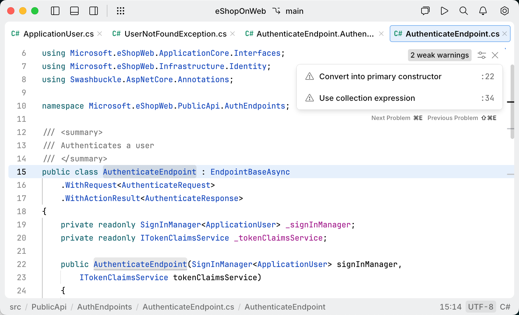 JetBrains Fleet: Code inspection in the editor