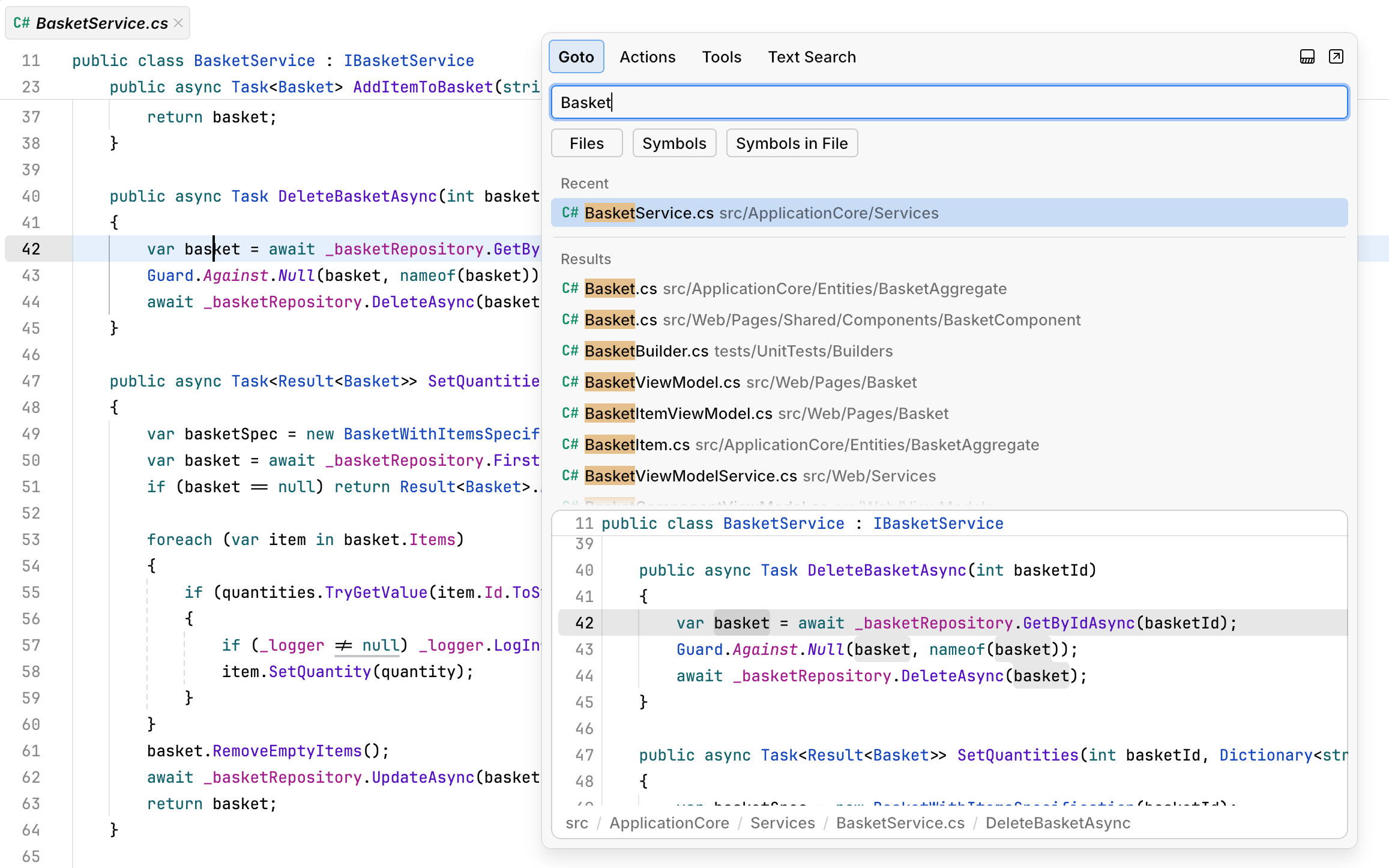 JetBrains Fleet: Find code items in C# JetBrains Fleet: Find code items in C#