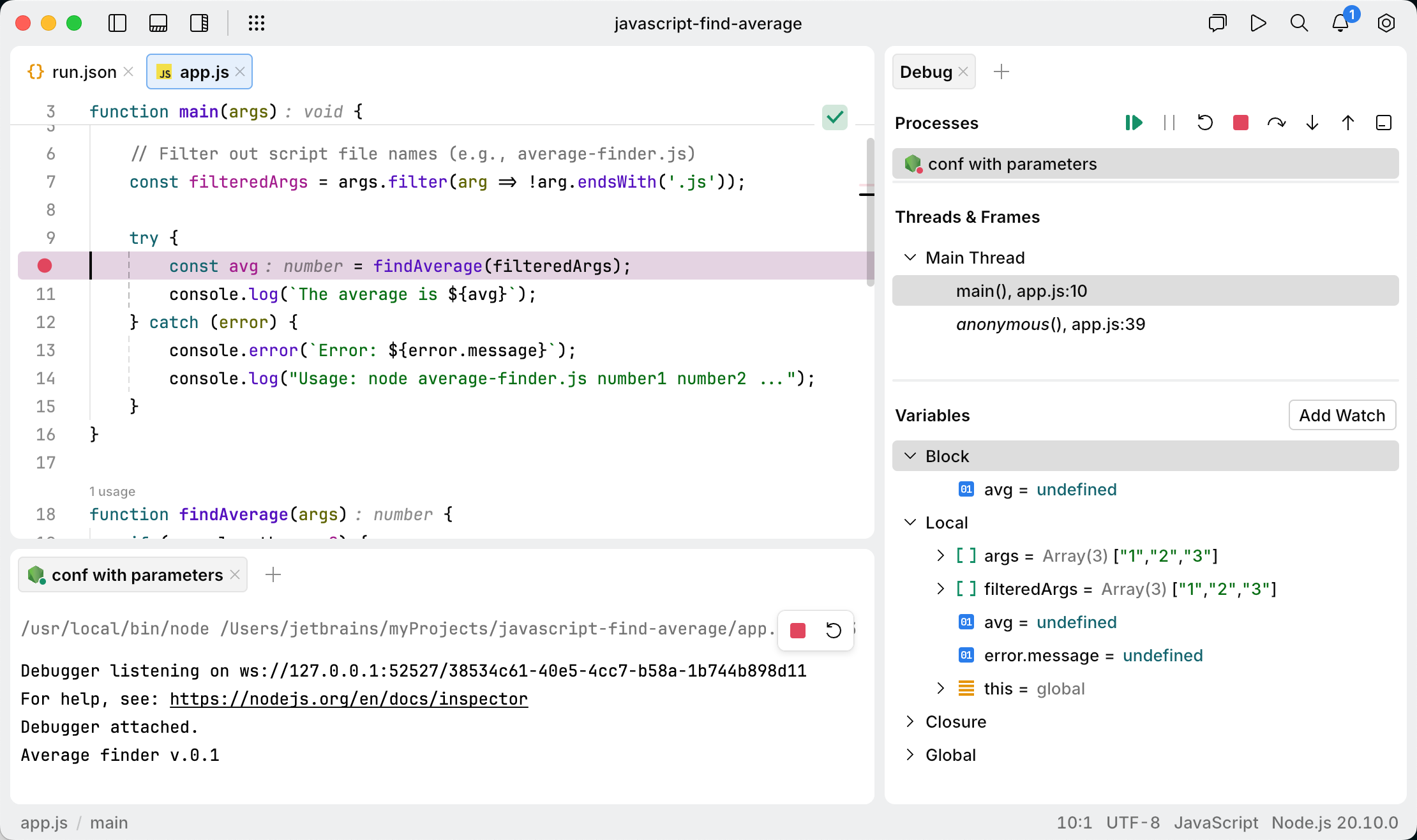 Starting the app in debug mode from the Run and Debug popup