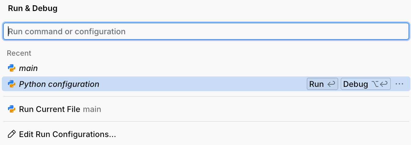 Starting the app in debug mode from the Run and Debug popup