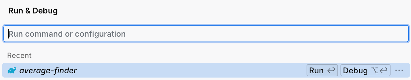 After you click a Run button in the gutter, a menu with run/debug options appears