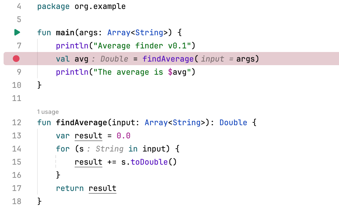 Line breakpoint marked as a red circle in the gutter Line breakpoint marked as a red circle in the gutter