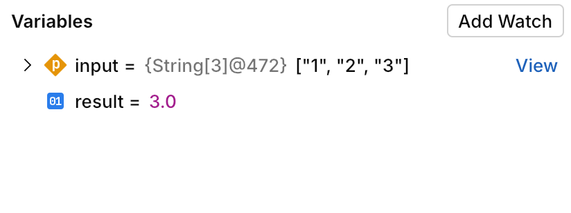 New values in the Variables panel