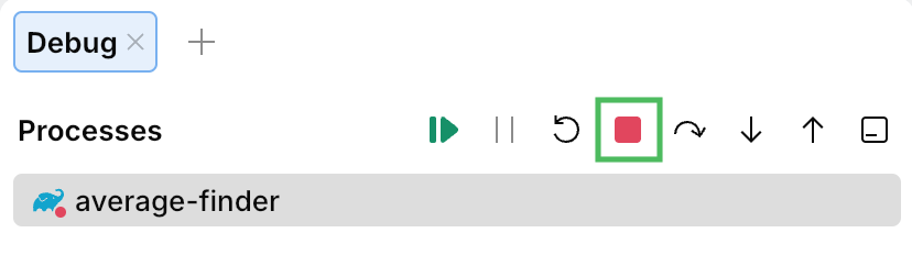 Debugger session is stopped using the Stop button located in the Debug tool