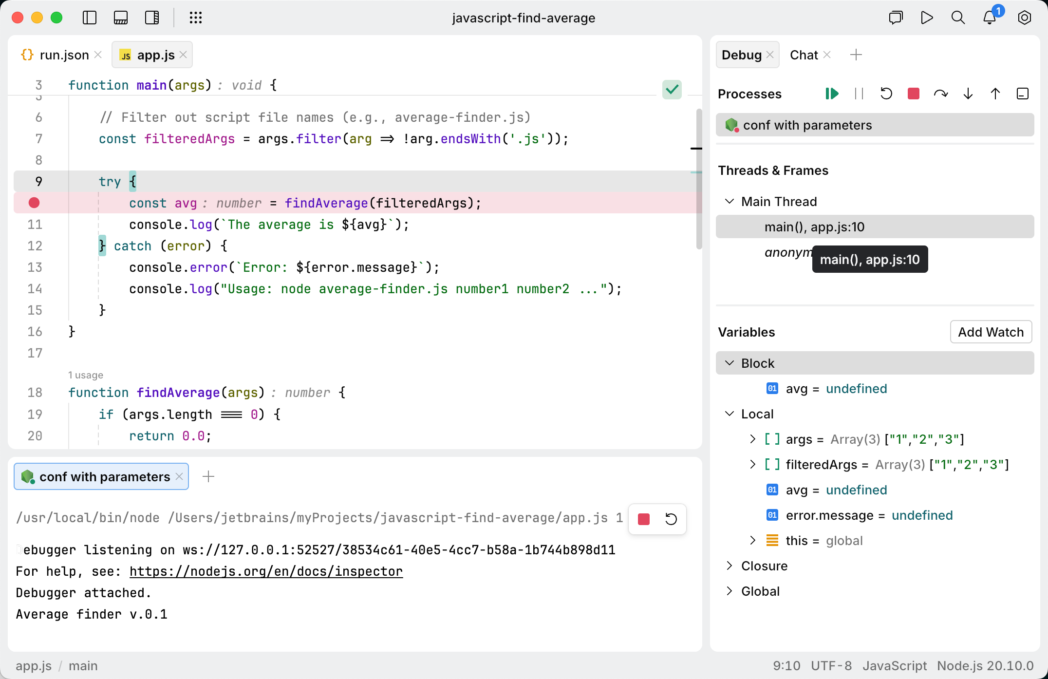 Debug tool window appears. The line with the breakpoint is highlighted