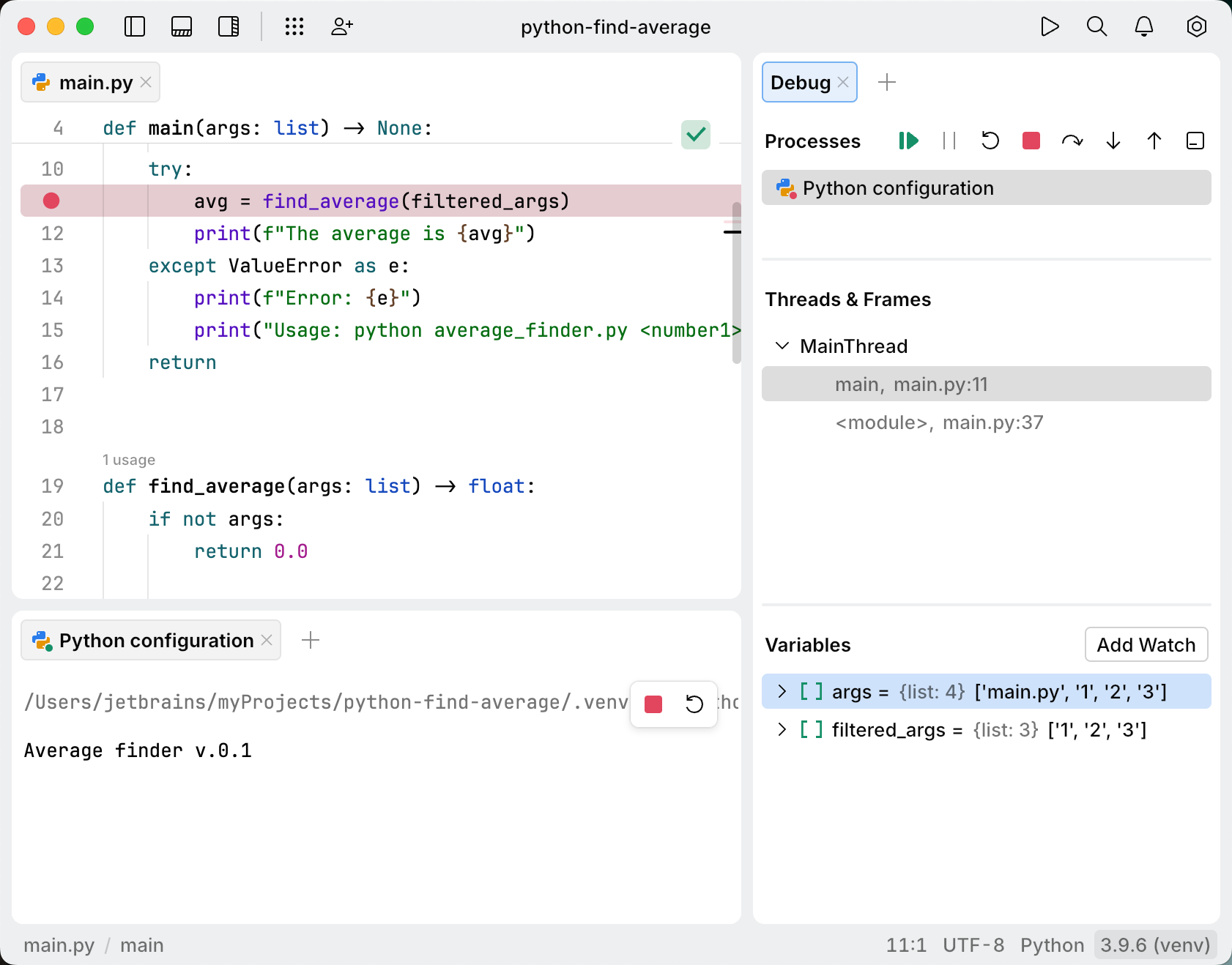 Debug Python code | JetBrains Fleet Documentation