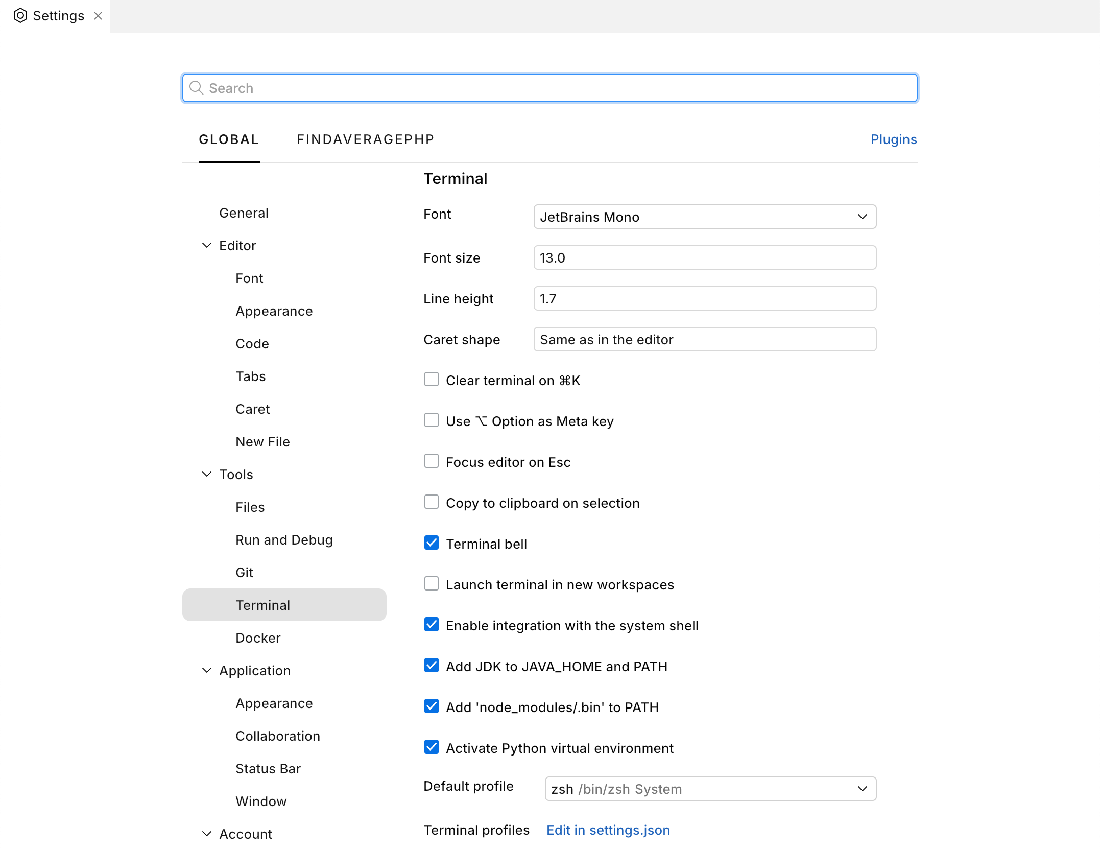 Settings | Tools | Terminal