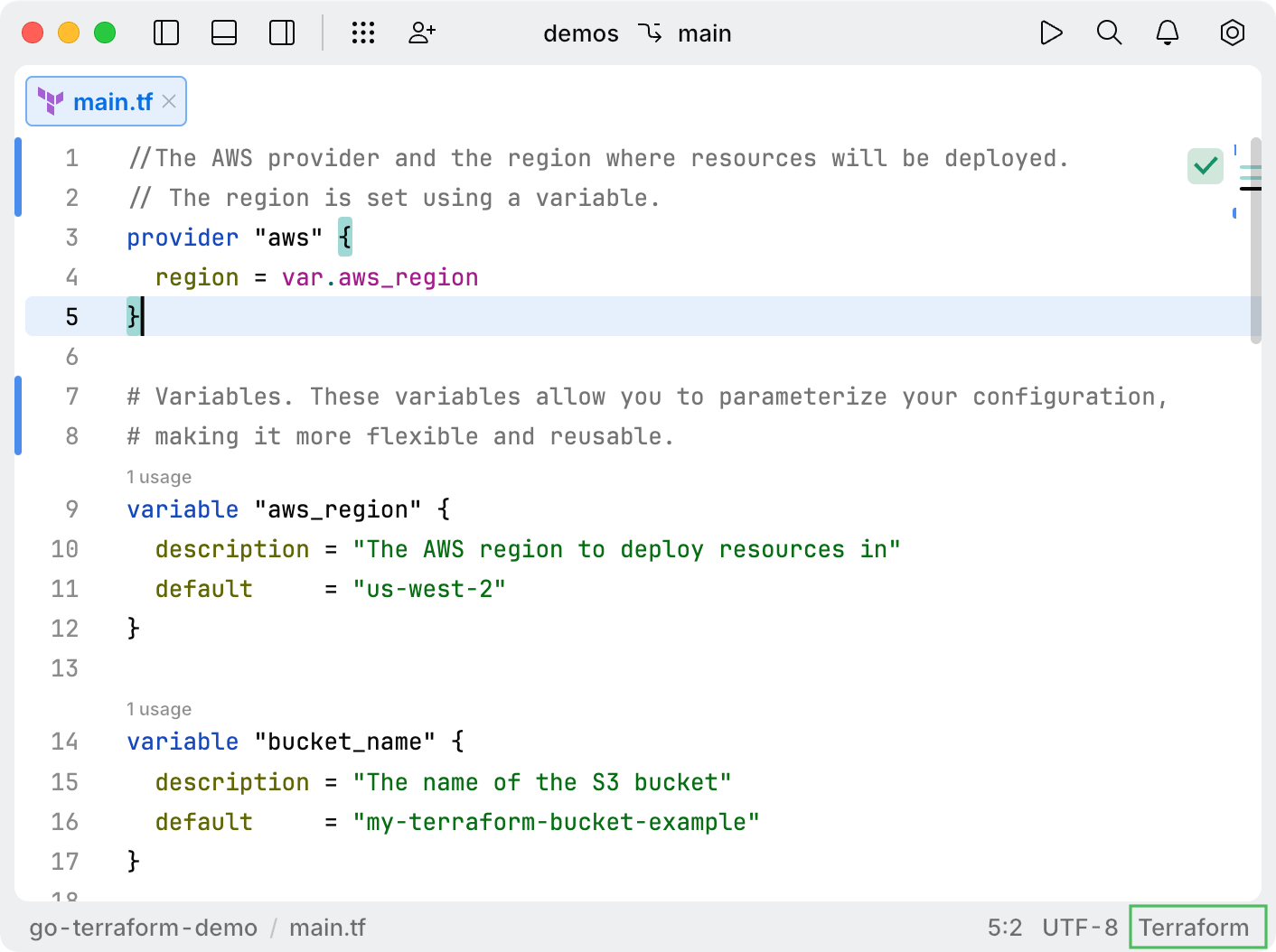 File format menu in the bottom-left corner of the editor