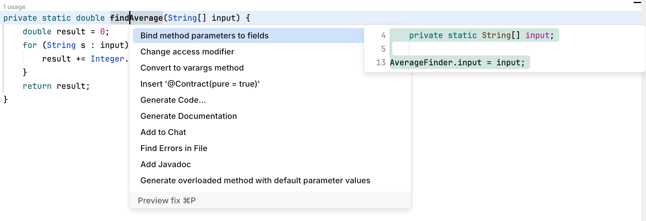 Code actions preview
