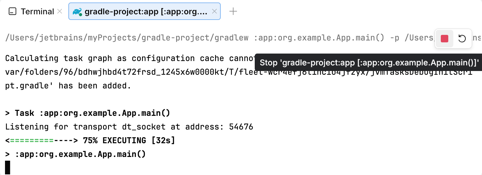 The Stop icon in the top-right corner of a tab