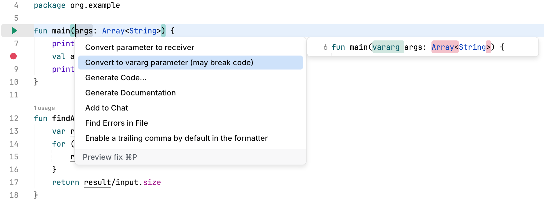 Code actions preview