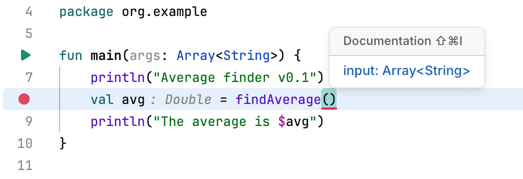 A popup with parameter information