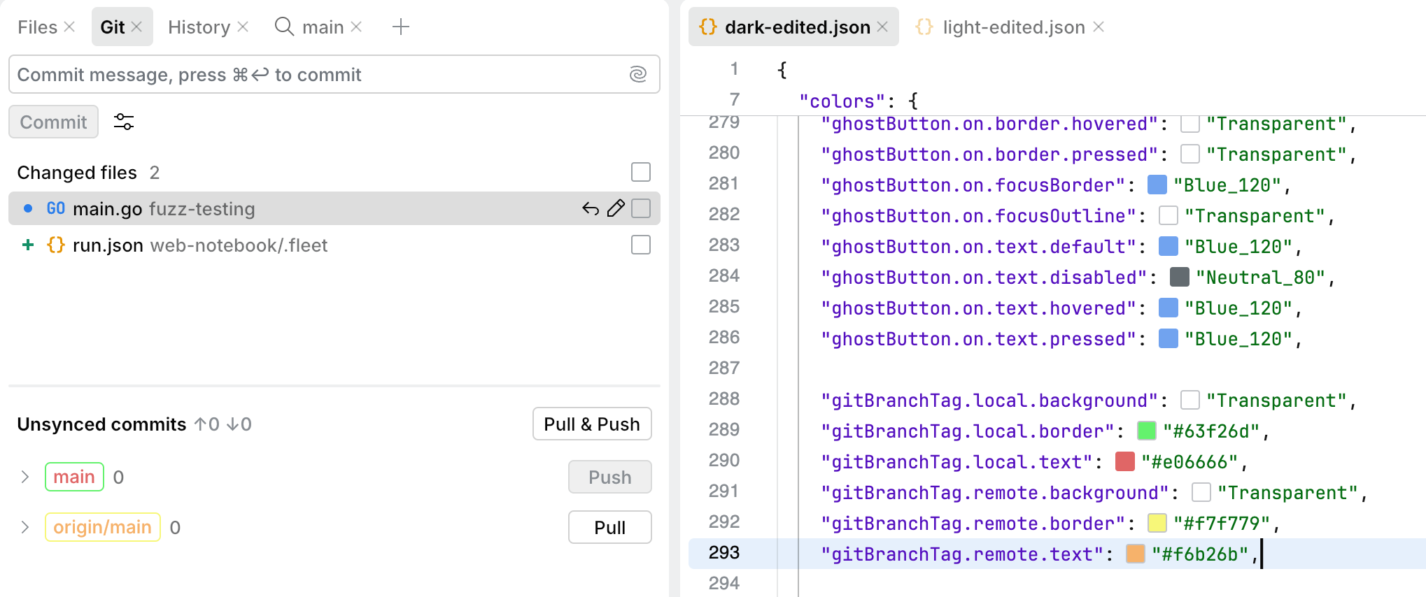 fleet git branch tag section json theme plugin