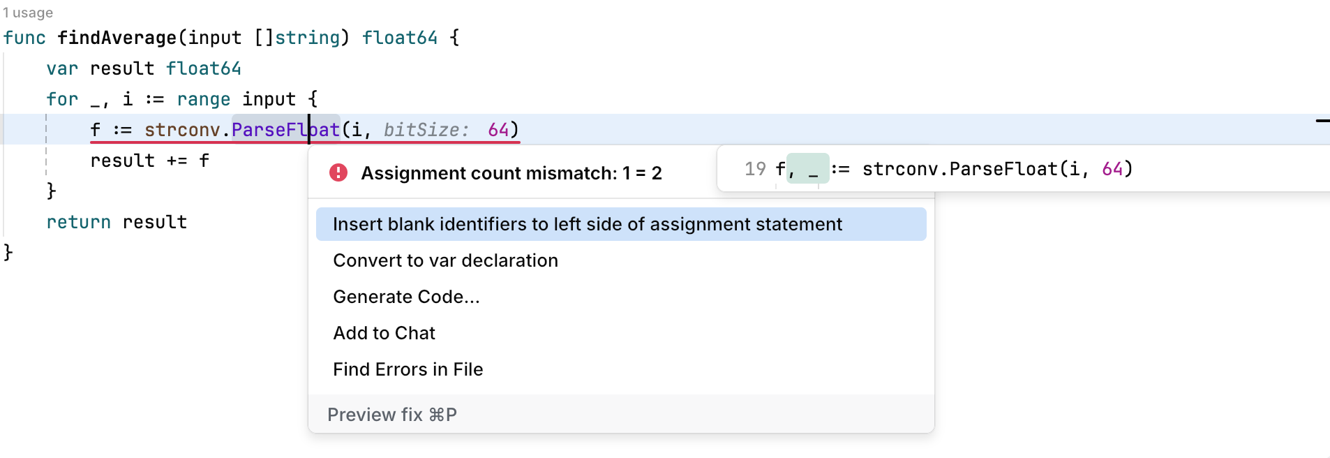 Code actions preview