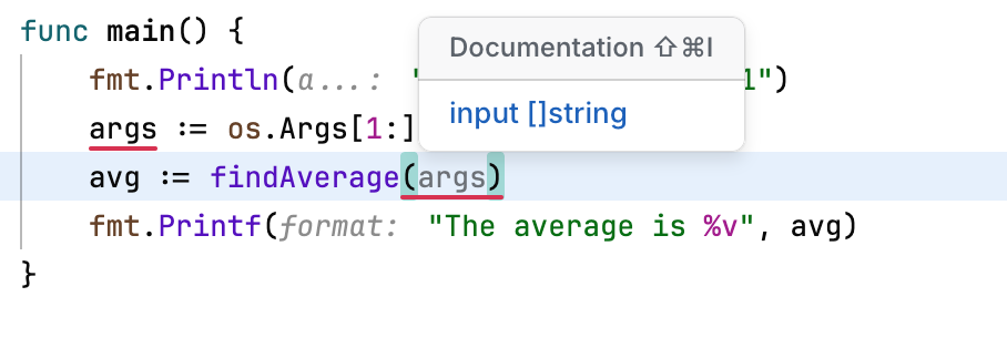A popup with parameter information