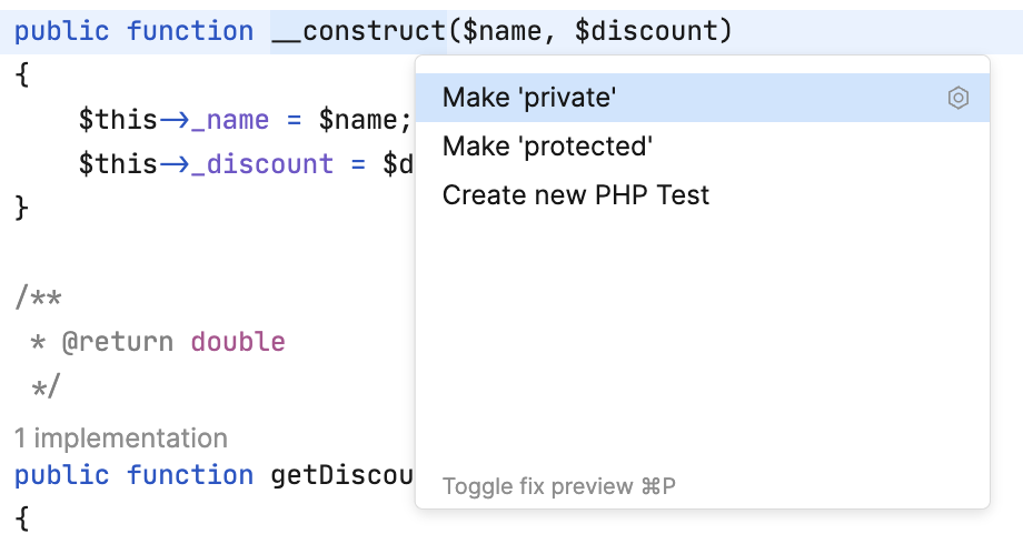 Intention actions popup Intention actions popup