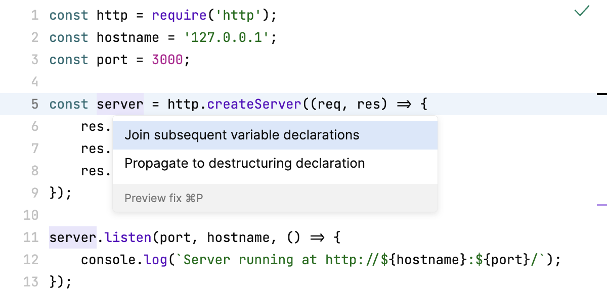 The popup showing the available intention actions for the code at the caret The popup showing the available intention actions for the code at the caret