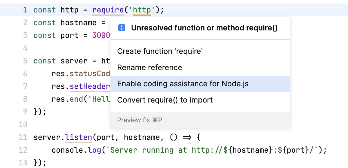 The popup showing the available quick fixes for the code at the caret The popup showing the available quick fixes for the code at the caret