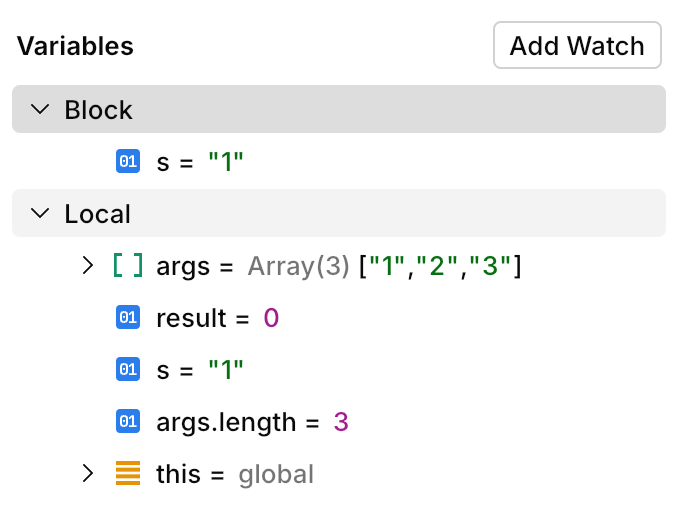 Fleet nodejs variables panel