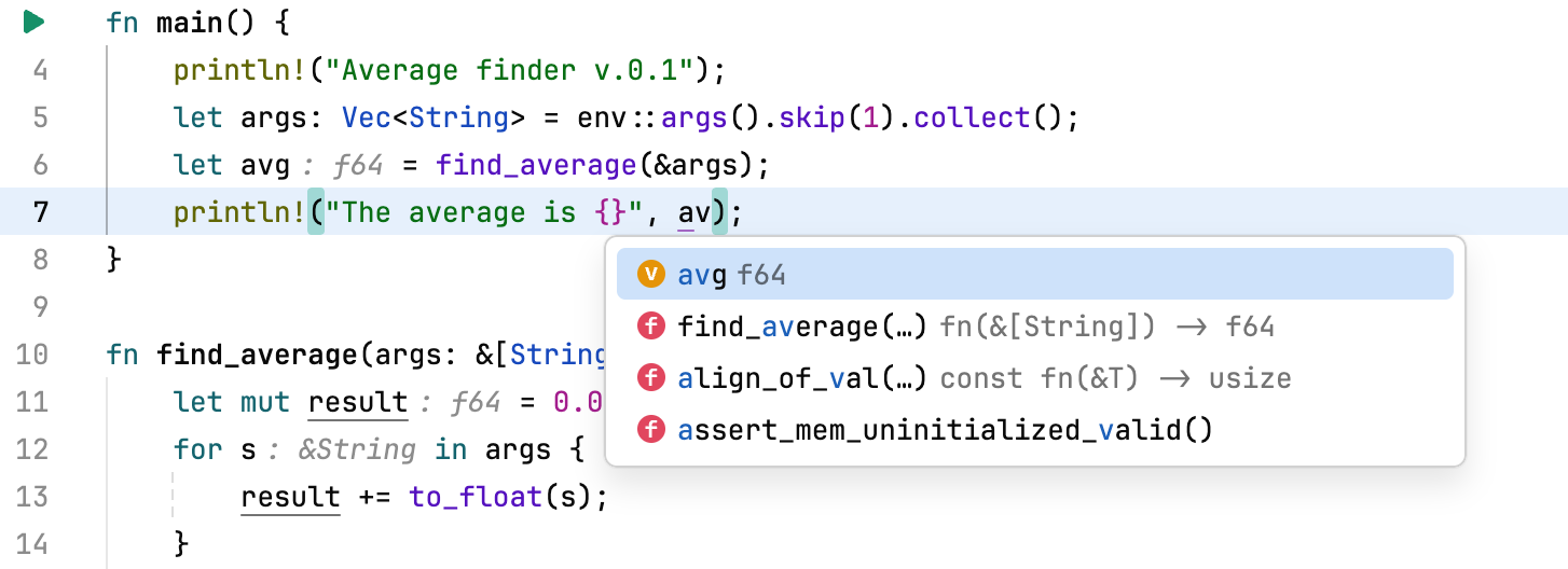 Code completion popup