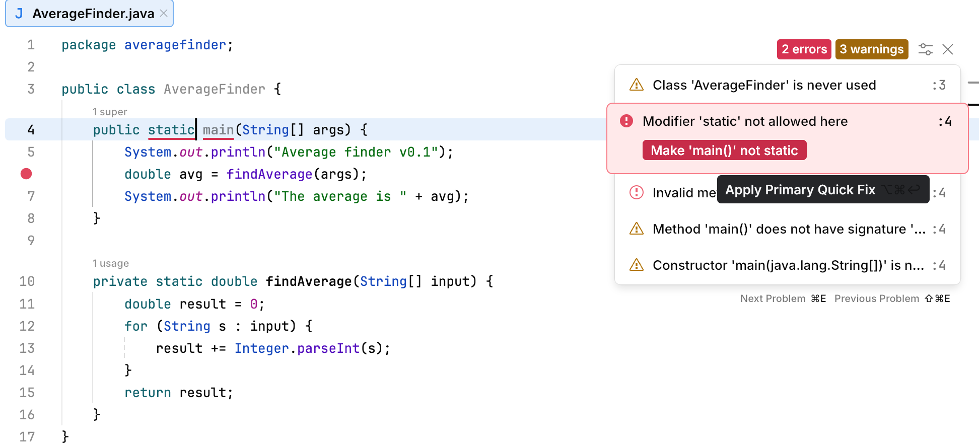 Apply the main quick-fix